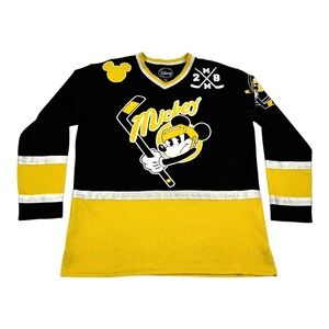 Disney Mickey Mouse Shirt Mens Medium Black Hockey Jersey Long Sleeve MCKY 28